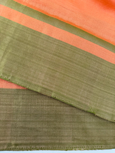 Vegan Silk Saree | No Zari | No Blouse | Handwoven | Orange & Sage Green | Ships from California